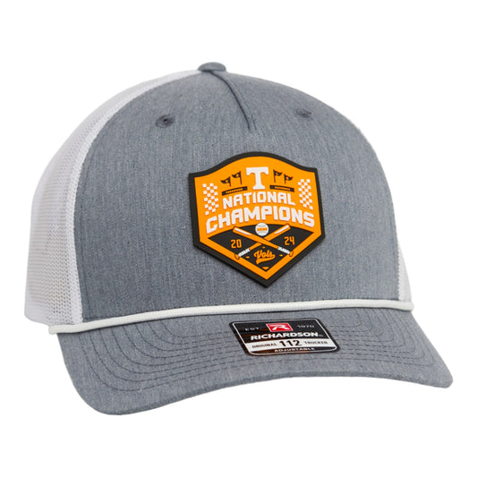 Tennessee Volunteers 2024 Men's College World Series Champions 3D Snapback Trucker Rope Hat- Heather Grey/ White