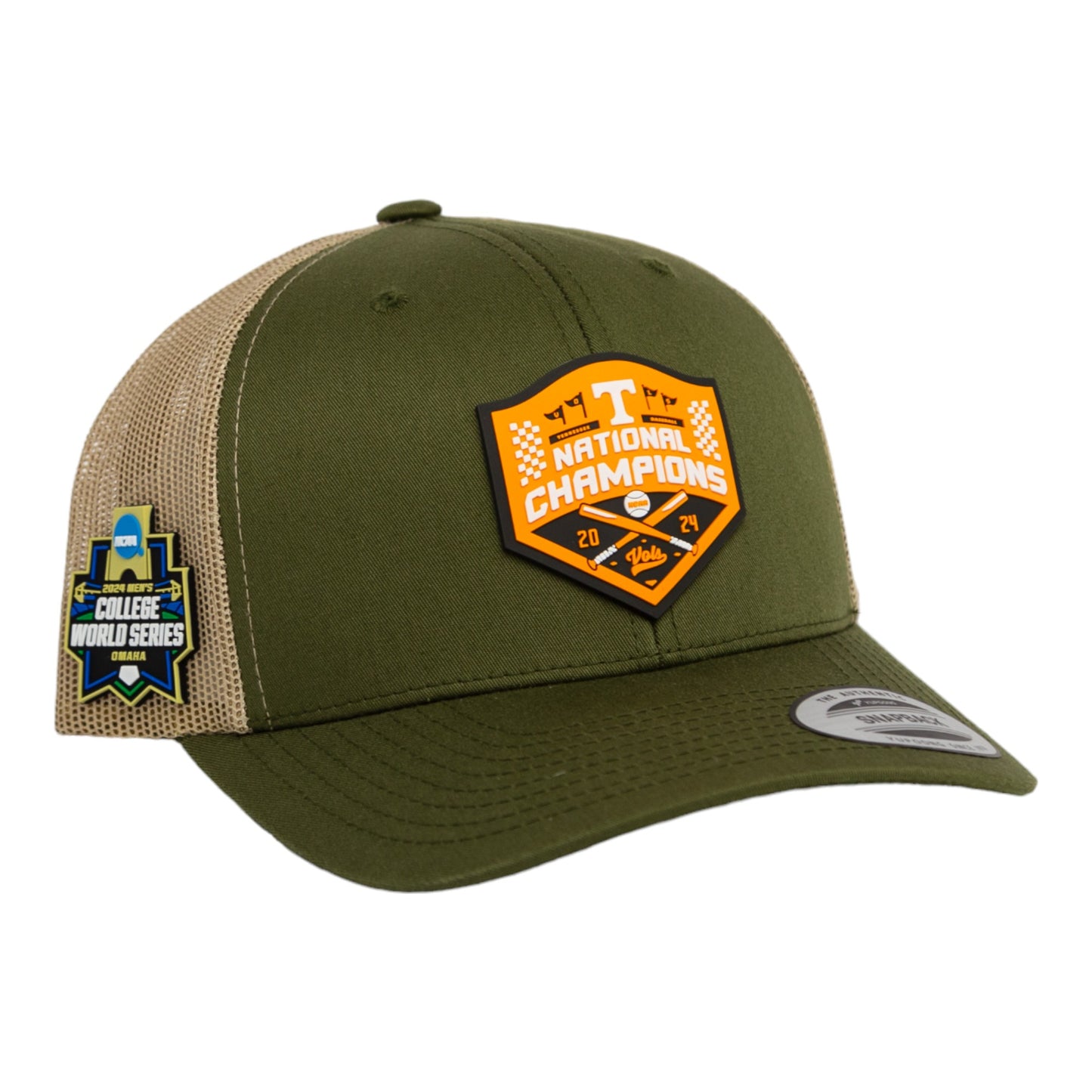 Tennessee Volunteers 2024 NCAA Men's College World Series Champions 3D YP Snapback Trucker Hat- Moss/ Tan