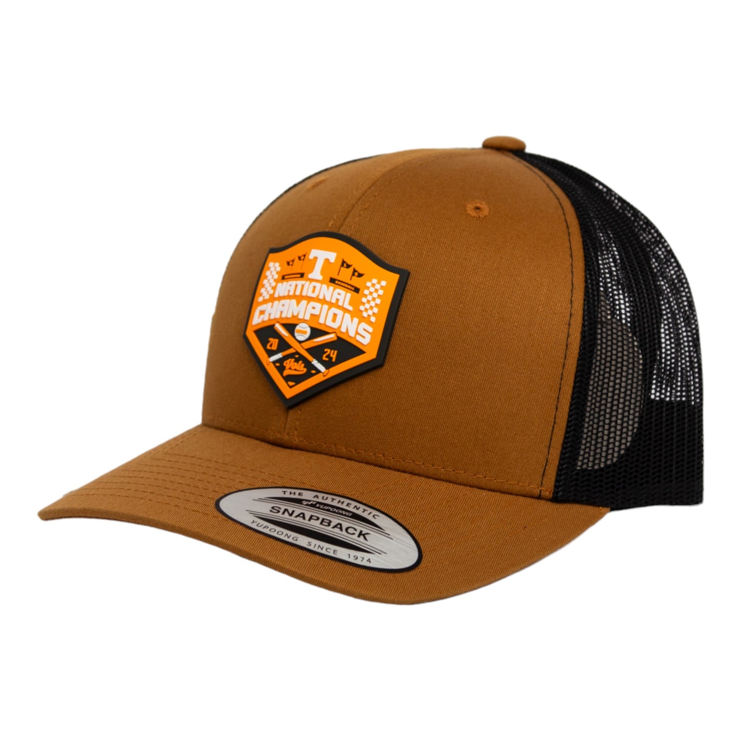 Tennessee Volunteers 2024 Men's College World Series Champions 3D YP Snapback Trucker Hat- Caramel/ Black