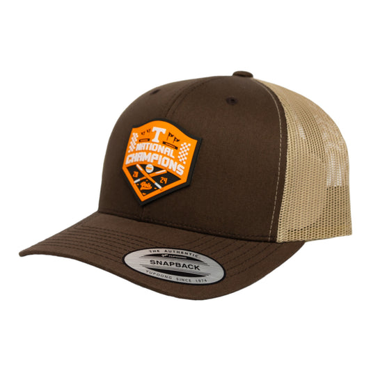 Tennessee Volunteers 2024 Men's College World Series Champions 3D YP Snapback Trucker Hat- Brown/ Tan