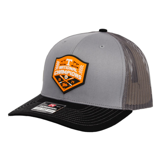 Tennessee Volunteers 2024 Men's College World Series Champions 3D Snapback Trucker Hat- Grey/ Charcoal/ Black