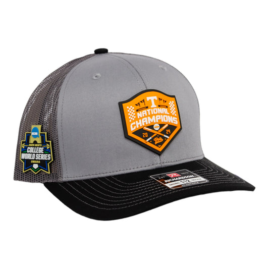 Tennessee Volunteers 2024 NCAA Men's College World Series Champions 3D Snapback Trucker Hat- Grey/ Charcoal/ Black