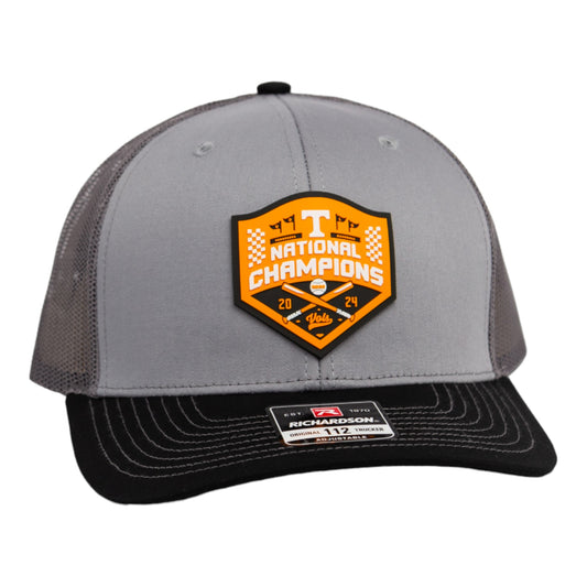 Tennessee Volunteers 2024 Men's College World Series Champions 3D Snapback Trucker Hat- Grey/ Charcoal/ Black