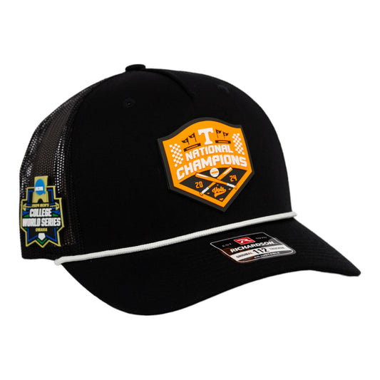 Tennessee Volunteers 2024 NCAA Men's College World Series Champions 3D Snapback Trucker Rope Hat- Black/ White