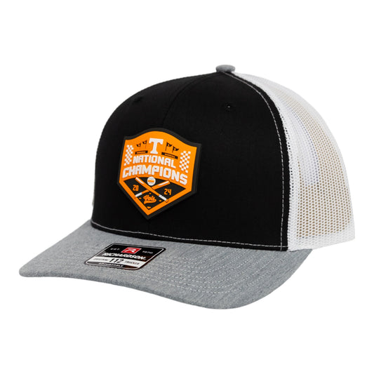 Tennessee Volunteers 2024 Men's College World Series Champions 3D Snapback Trucker Hat- Black/ White/ Heather Grey