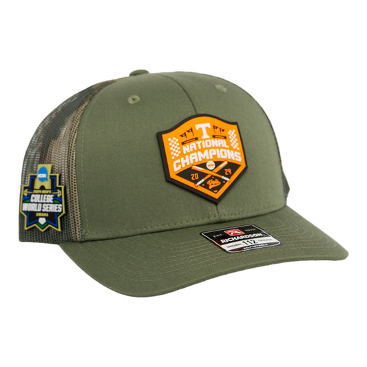 Tennessee Volunteers 2024 NCAA Men's College World Series Champions 3D Snapback Trucker Hat- Loden/ Green Camo