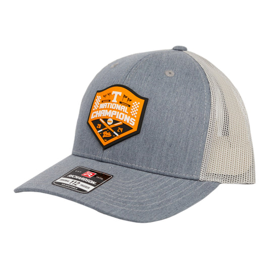 Tennessee Volunteers 2024 Men's College World Series Champions 3D Snapback Trucker Hat- Heather Grey/ Light Grey