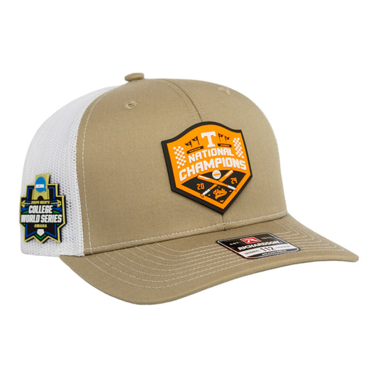 Tennessee Volunteers 2024 NCAA Men's College World Series Champions 3D Snapback Trucker Hat- Tan/ White