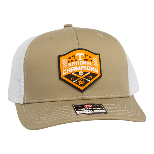 Tennessee Volunteers 2024 Men's College World Series Champions 3D Snapback Trucker Hat- Tan/ White