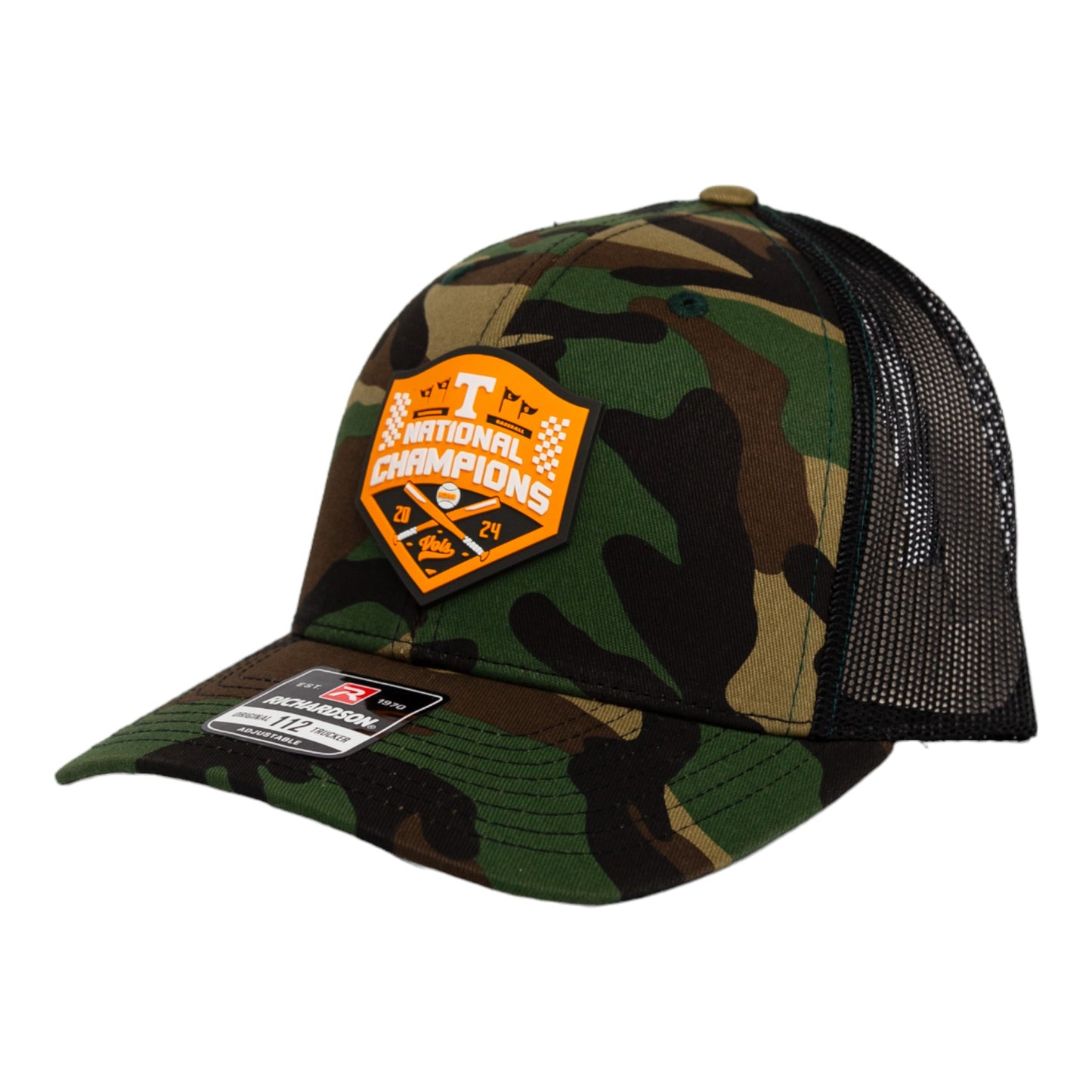 Tennessee Volunteers 2024 Men's College World Series Champions 3D Snapback Trucker Hat- Army Camo/ Black