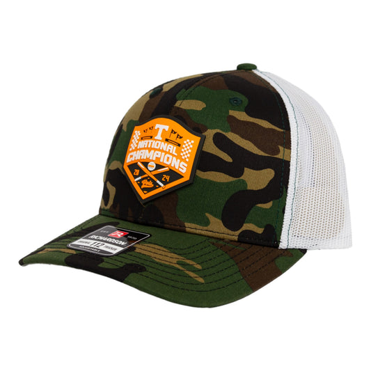 Tennessee Volunteers 2024 Men's College World Series Champions 3D Snapback Trucker Hat- Army Camo/ White