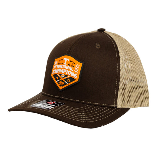 Tennessee Volunteers 2024 Men's College World Series Champions 3D Snapback Trucker Hat- Brown/ Tan