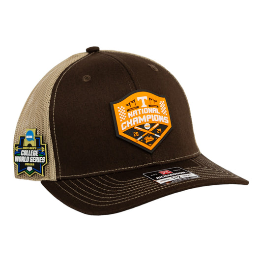 Tennessee Volunteers 2024 NCAA Men's College World Series Champions 3D Snapback Trucker Hat- Brown/ Tan