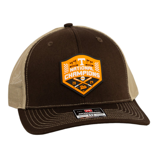 Tennessee Volunteers 2024 Men's College World Series Champions 3D Snapback Trucker Hat- Brown/ Tan