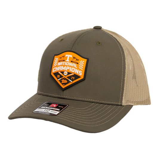 Tennessee Volunteers 2024 Men's College World Series Champions 3D Snapback Trucker Hat- Loden/ Tan