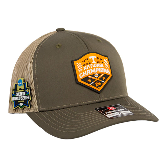 Tennessee Volunteers 2024 NCAA Men's College World Series Champions 3D Snapback Trucker Hat- Loden/ Tan