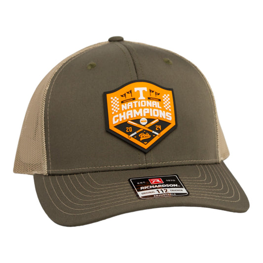 Tennessee Volunteers 2024 Men's College World Series Champions 3D Snapback Trucker Hat- Loden/ Tan