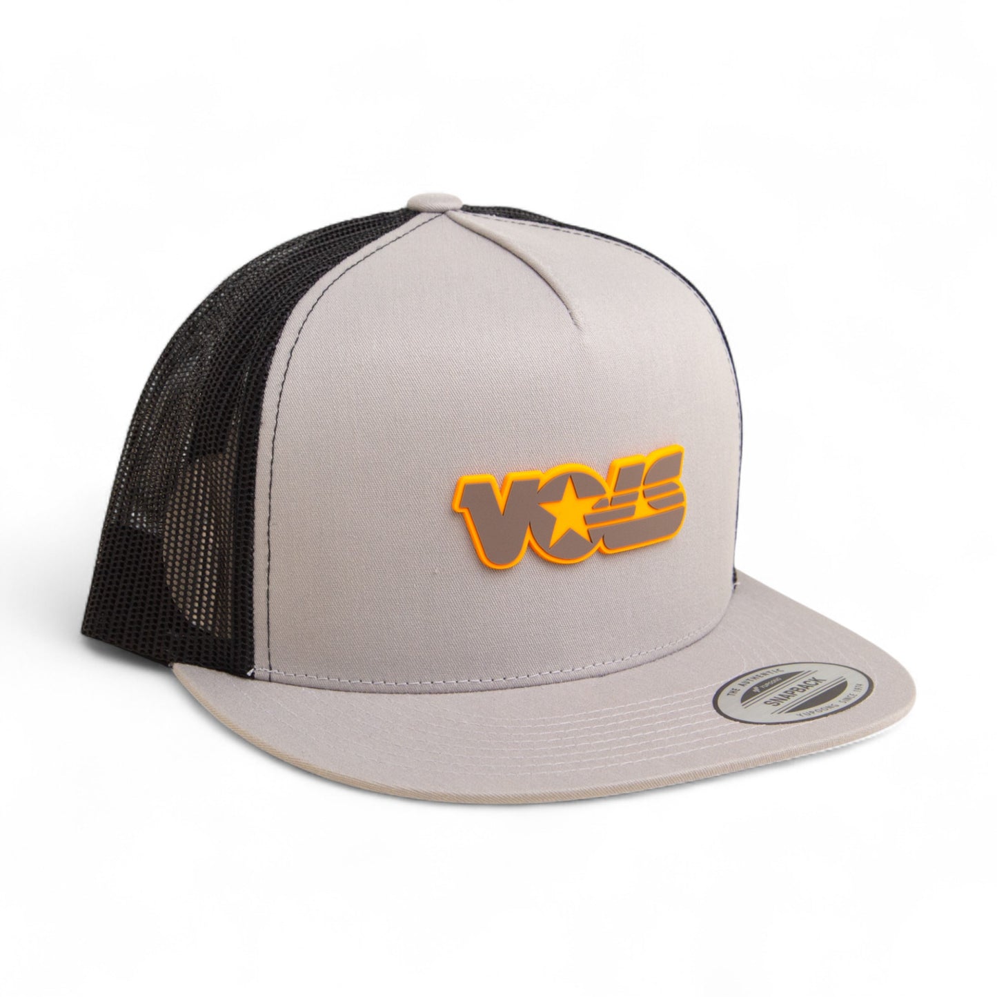 Tennessee Volunteers Retro VOLS Star Charcoal 3D YP Snapback Flat Bill Trucker Hat- Silver/ Black