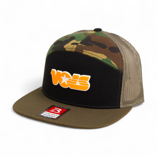 Tennessee Volunteers Retro VOLS Star Orange 3D Snapback Seven-Panel Flat Bill Trucker Hat- Black/ Loden/ Camo