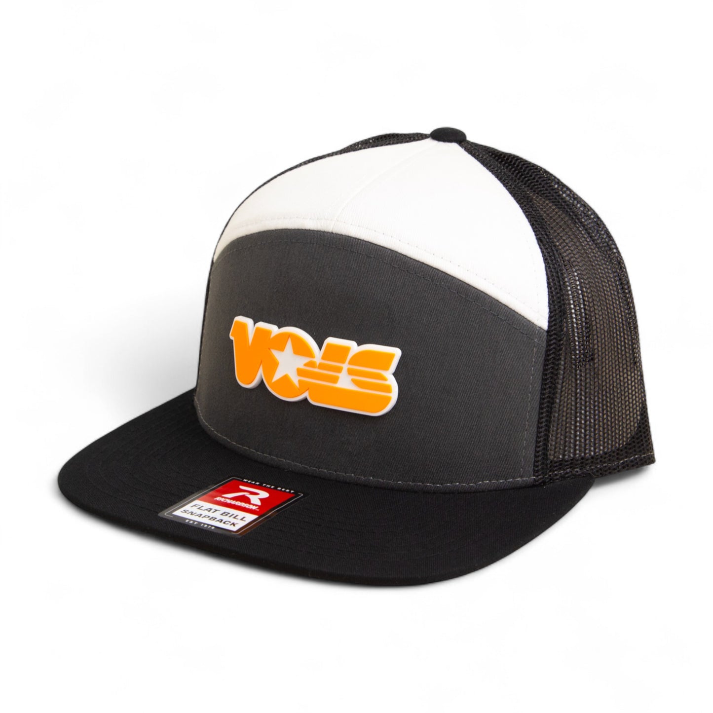 Tennessee Volunteers Retro VOLS Star Orange 3D Snapback Seven-Panel Flat Bill Trucker Hat- Charcoal/ Black/ White