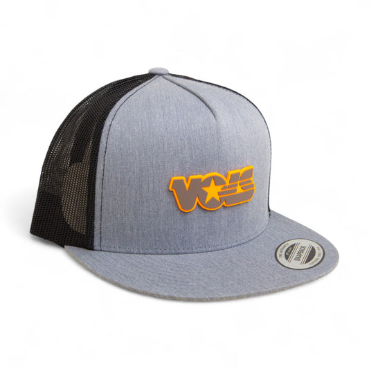 Tennessee Volunteers Retro VOLS Star Charcoal 3D YP Snapback Flat Bill Trucker Hat- Heather Grey/ Black