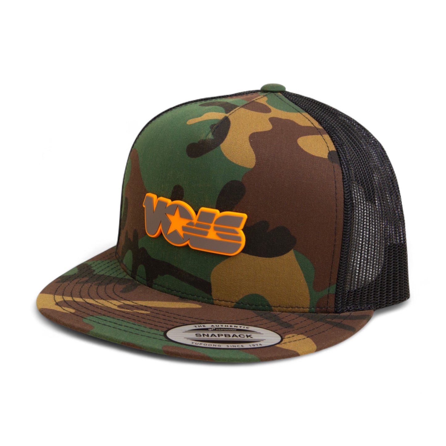 Tennessee Volunteers Retro VOLS Star Charcoal 3D YP Snapback Flat Bill Trucker Hat- Army Camo/ Black