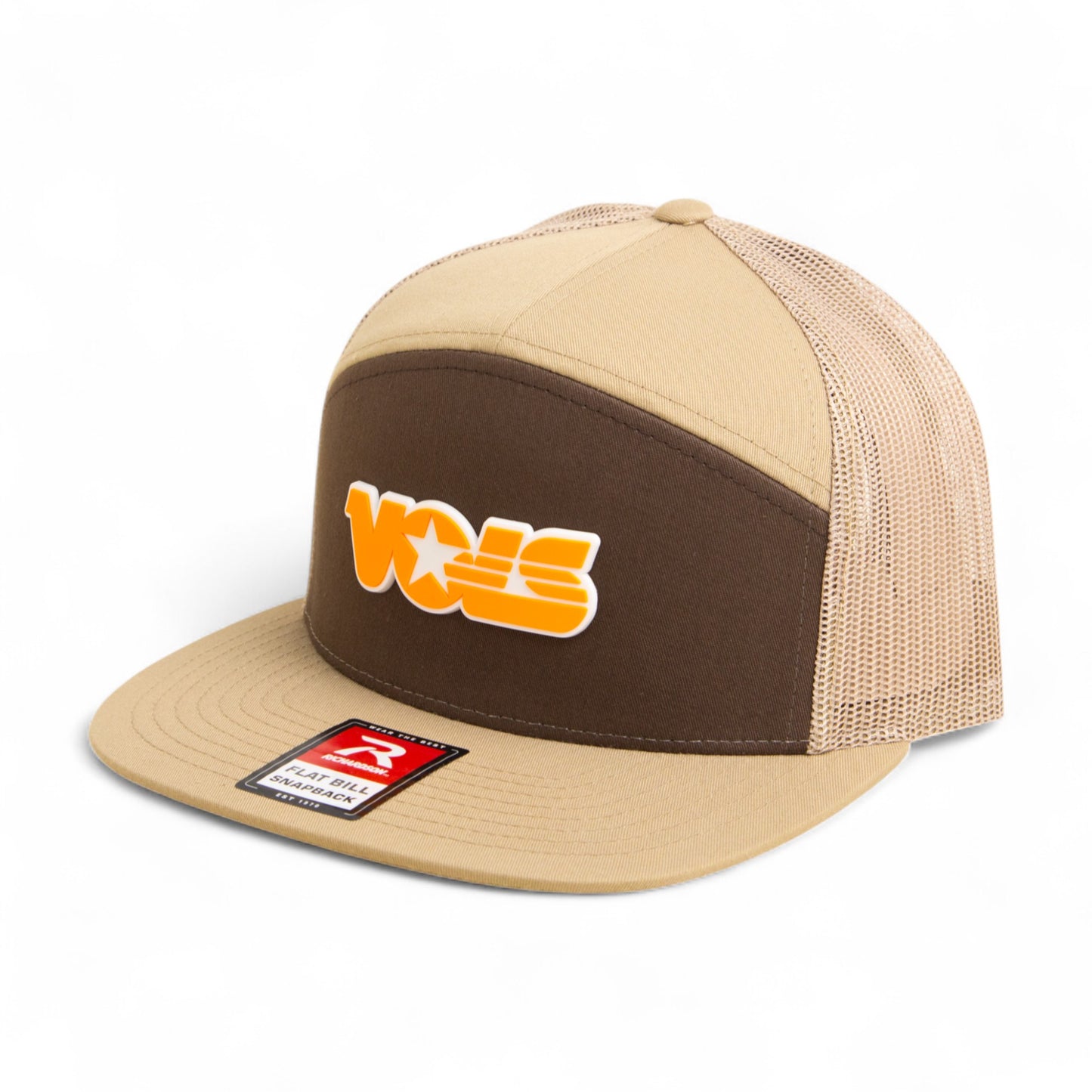 Tennessee Volunteers Retro VOLS Star Orange 3D Snapback Seven-Panel Flat Bill Trucker Hat- Brown/ Tan