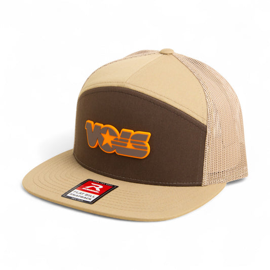 Tennessee Volunteers Retro VOLS Star Charcoal 3D Snapback Seven-Panel Flat Bill Trucker Hat- Brown/ Tan