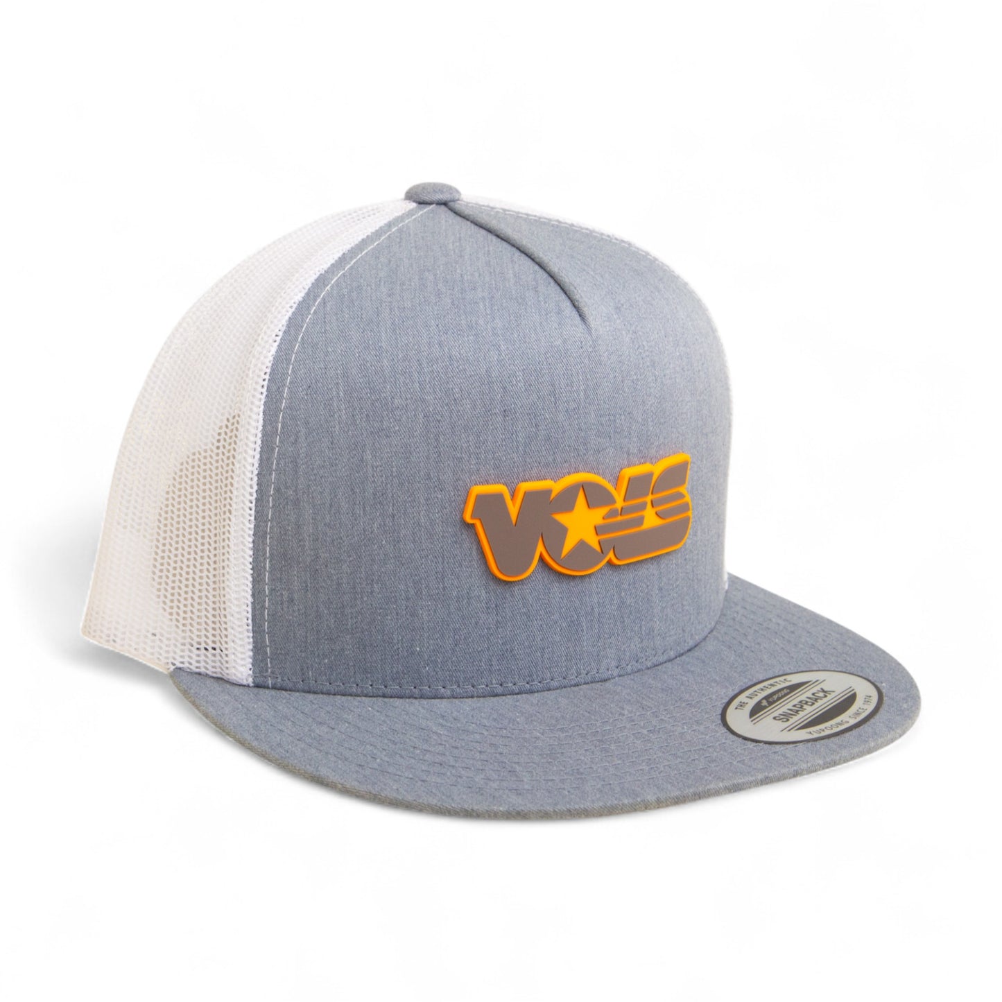 Tennessee Volunteers Retro VOLS Star Charcoal 3D YP Snapback Flat Bill Trucker Hat- Heather Grey/ White