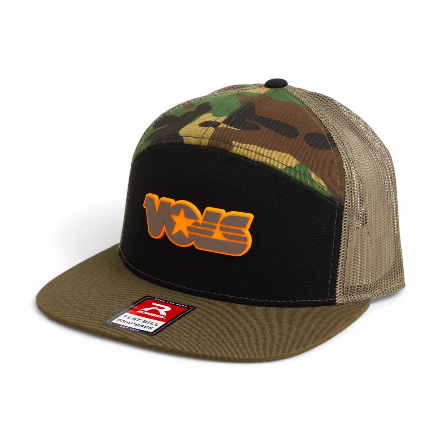 Tennessee Volunteers Retro VOLS Star Charcoal 3D Snapback Seven-Panel Flat Bill Trucker Hat- Black/ Loden/ Camo