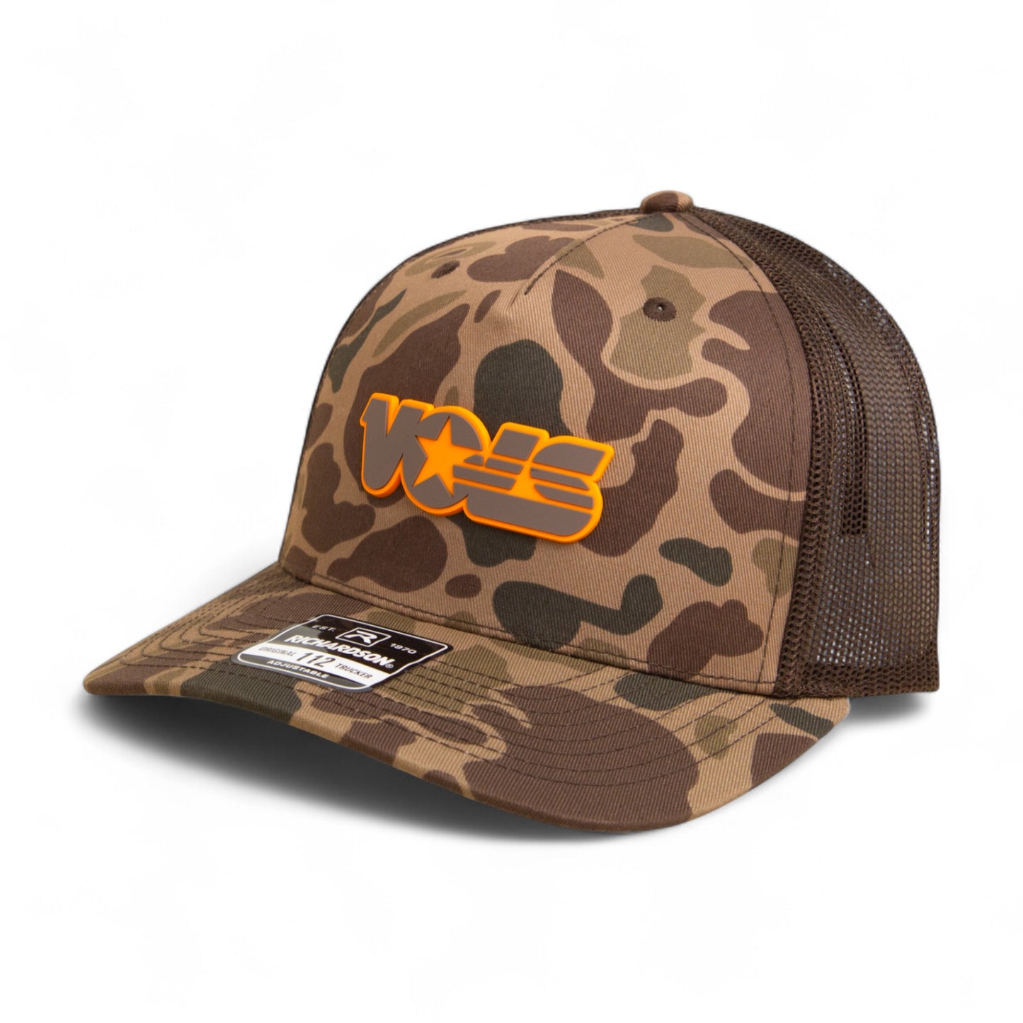 Tennessee Volunteers Retro VOLS Star Charcoal 3D Snapback Trucker Hat- Bark Duck Camo/ Brown