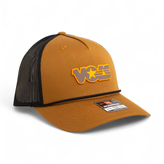 Tennessee Volunteers Retro VOLS Star Charcoal 3D Snapback Trucker Rope Hat- Carmel/ Black