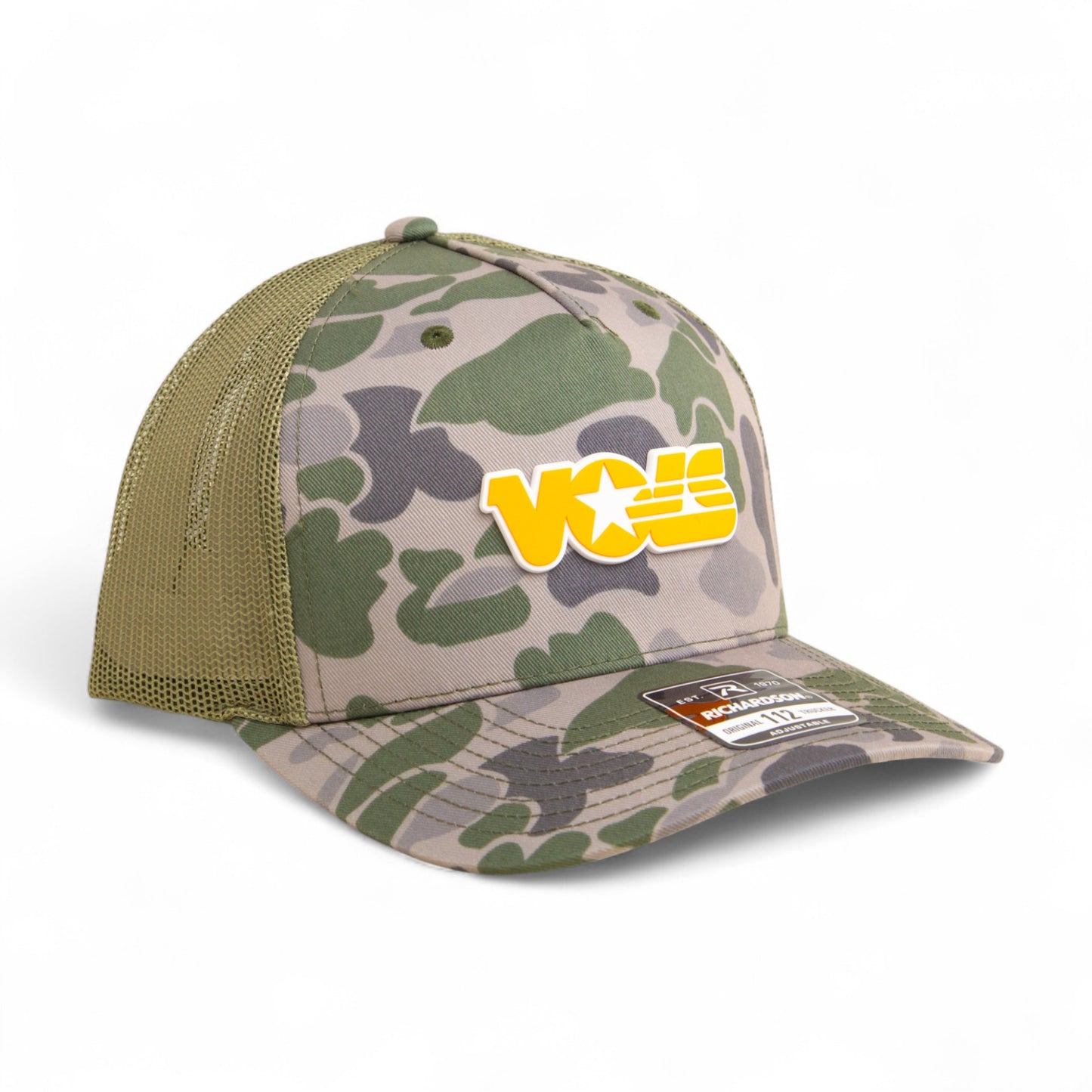 Tennessee Volunteers Retro VOLS Star Orange 3D Snapback Trucker Hat- Marsh Duck Camo/ Loden