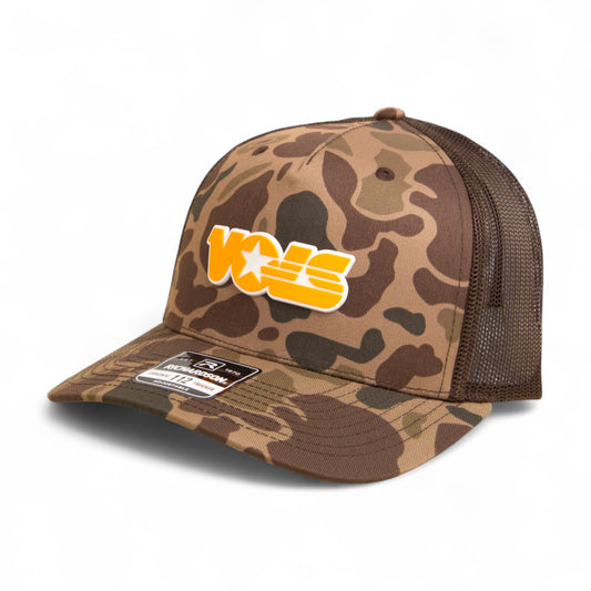 Tennessee Volunteers Retro VOLS Star Orange 3D Snapback Trucker Hat- Bark Duck Camo/ Brown