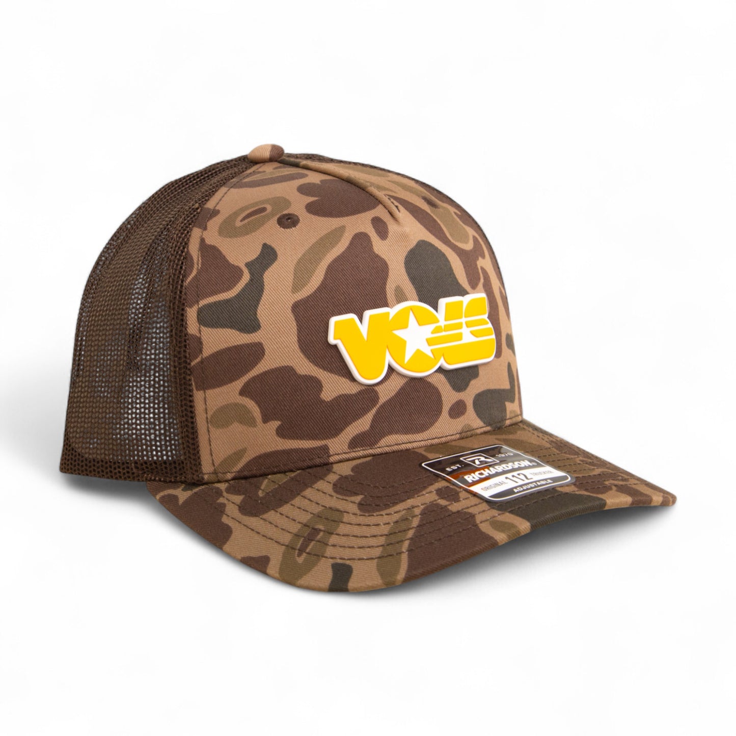 Tennessee Volunteers Retro VOLS Star Orange 3D Snapback Trucker Hat- Bark Duck Camo/ Brown