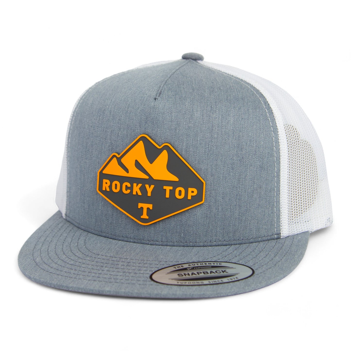 Tennessee Volunteers Rocky Top 3D YP Snapback Flat Bill Trucker Hat- Heather Grey/ White