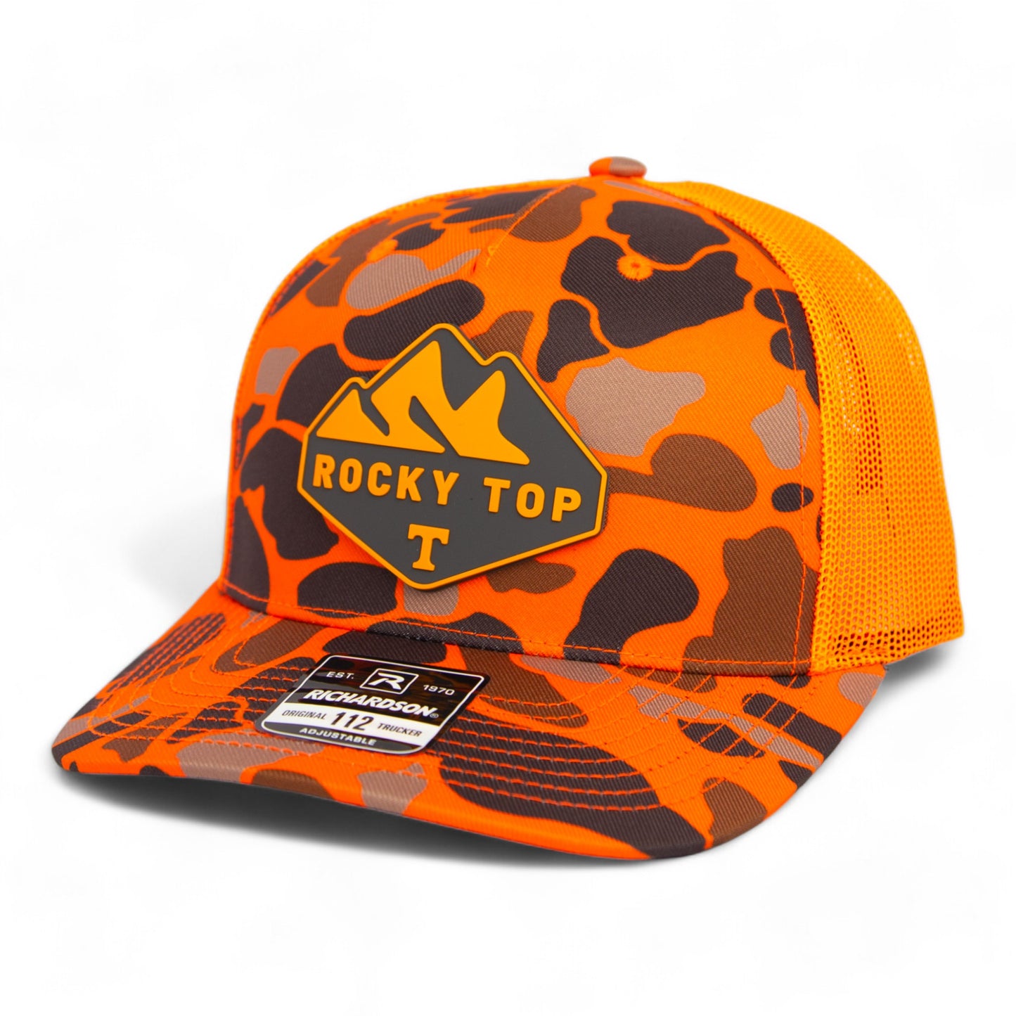 Tennessee Volunteers Rocky Top 3D Snapback Trucker Hat- Blaze Duck Camo/ Blaze