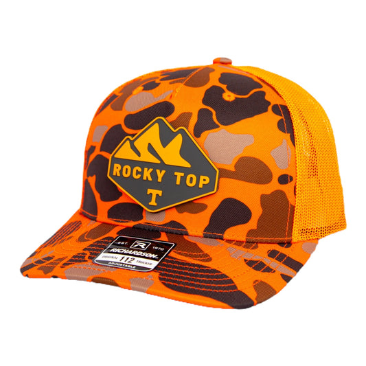 Tennessee Volunteers 2024 Men's College World Series 3D Snapback Trucker Hat- Blaze Duck Camo/ Blaze