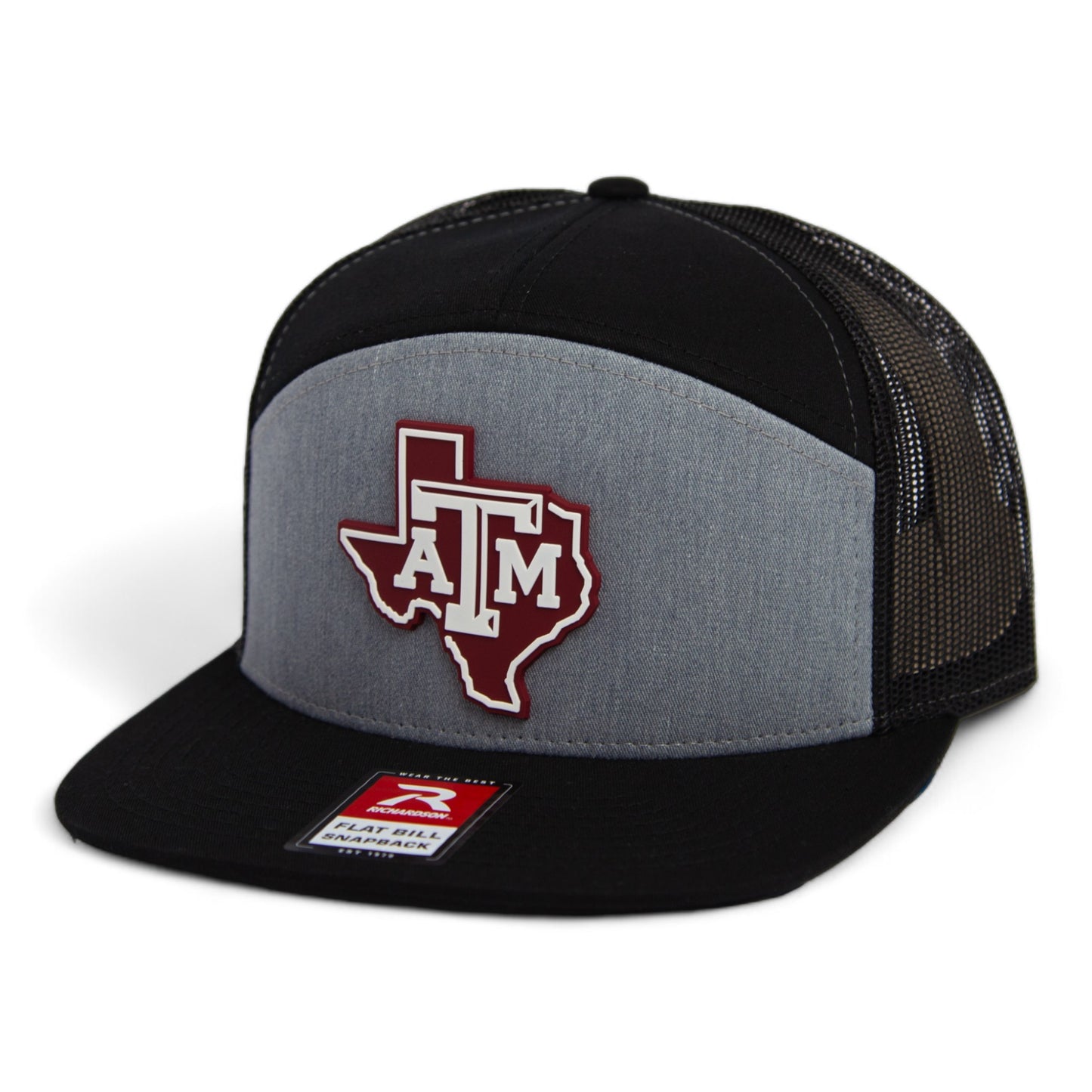 Texas A&M Aggies 3D Snapback Seven-Panel Flat Bill Trucker Hat- Heather Grey/ Black