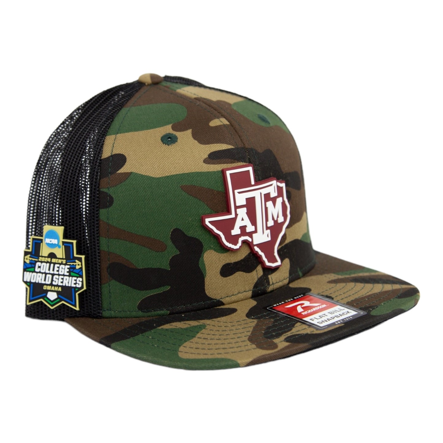 Texas A&M Aggies 2024 Men's College World Series 3D Wool Blend Flat Bill Hat- Army Camo/ Black