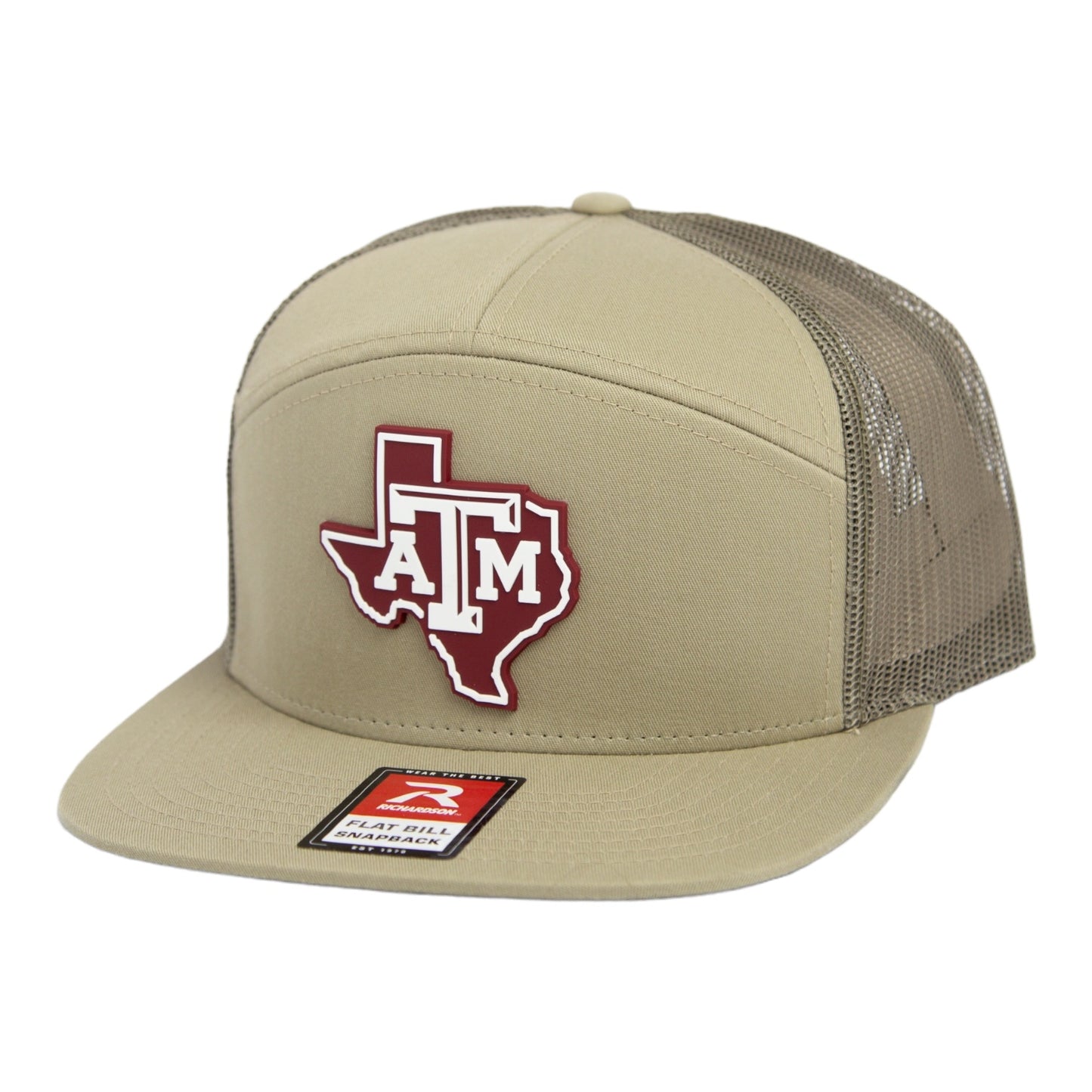 Texas A&M Aggies 2024 Men's College World Series 3D Snapback Seven-Panel Flat Bill Trucker Hat- Pale Khaki/ Loden