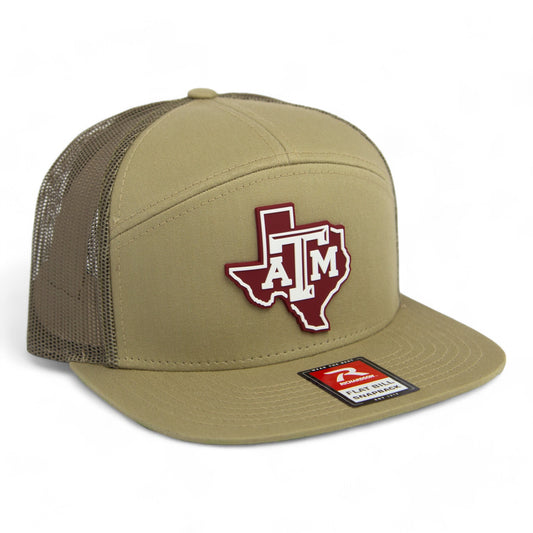 Texas A&M Aggies 3D Snapback Seven-Panel Flat Bill Trucker Hat- Pale Khaki/ Loden