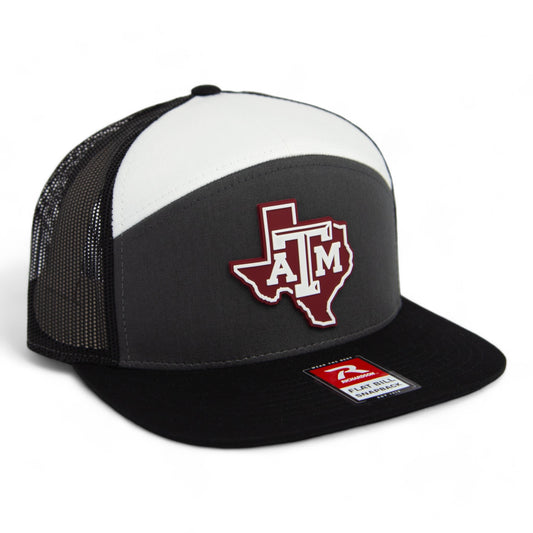 Texas A&M Aggies 3D Snapback Seven-Panel Flat Bill Trucker Hat- Charcoal/ White/ Black