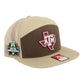 Texas A&M Aggies 2024 Men's College World Series 3D Snapback Seven-Panel Flat Bill Trucker Hat- Brown/ Tan