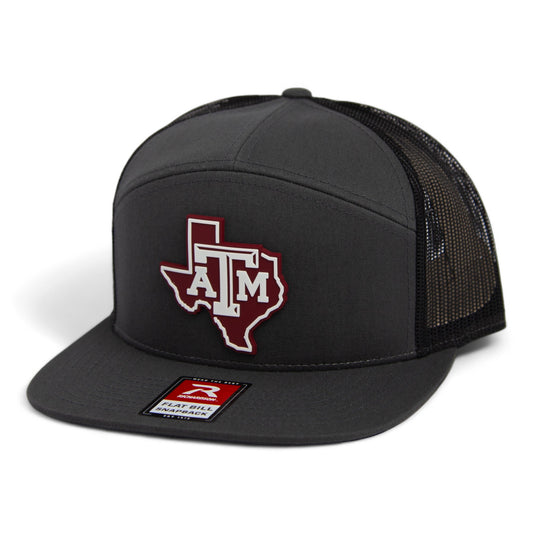 Texas A&M Aggies 3D Snapback Seven-Panel Flat Bill Trucker Hat- Charcoal/ Black