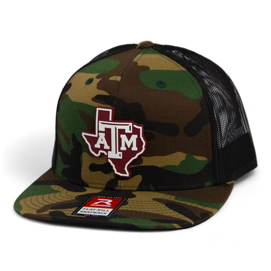 Texas A&M Aggies 3D Wool Blend Flat Bill Hat- Army Camo/ Black