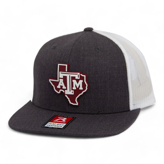 Texas A&M Aggies 3D Wool Blend Flat Bill Hat- Heather Charcoal/ White