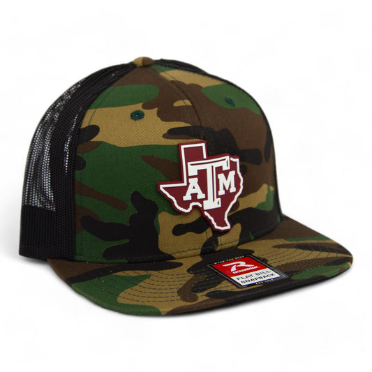 Texas A&M Aggies 3D Wool Blend Flat Bill Hat- Army Camo/ Black