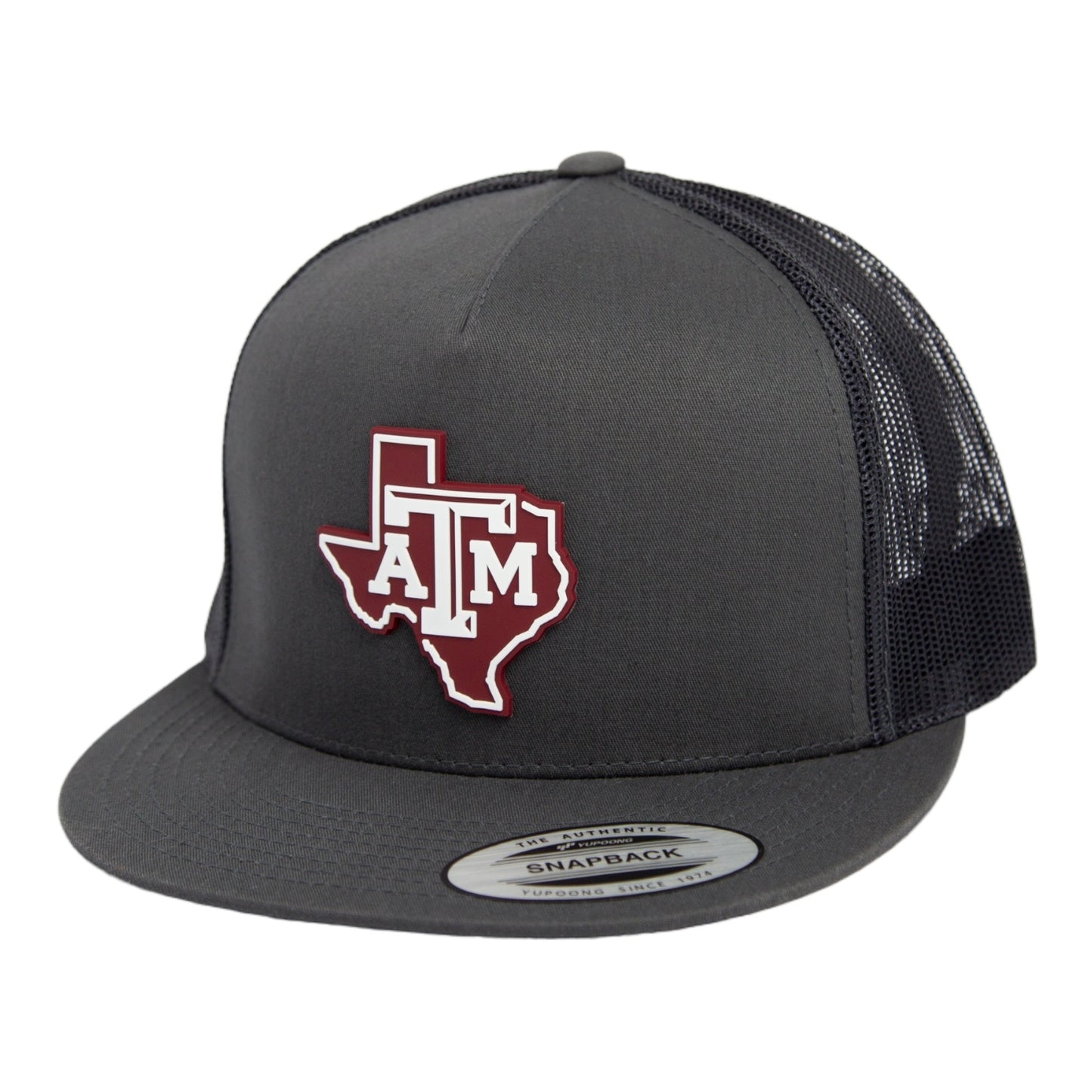Texas A&M Aggies 2024 Men's College World Series 3D YP Snapback Flat Bill Trucker Hat- Charcoal/ Black
