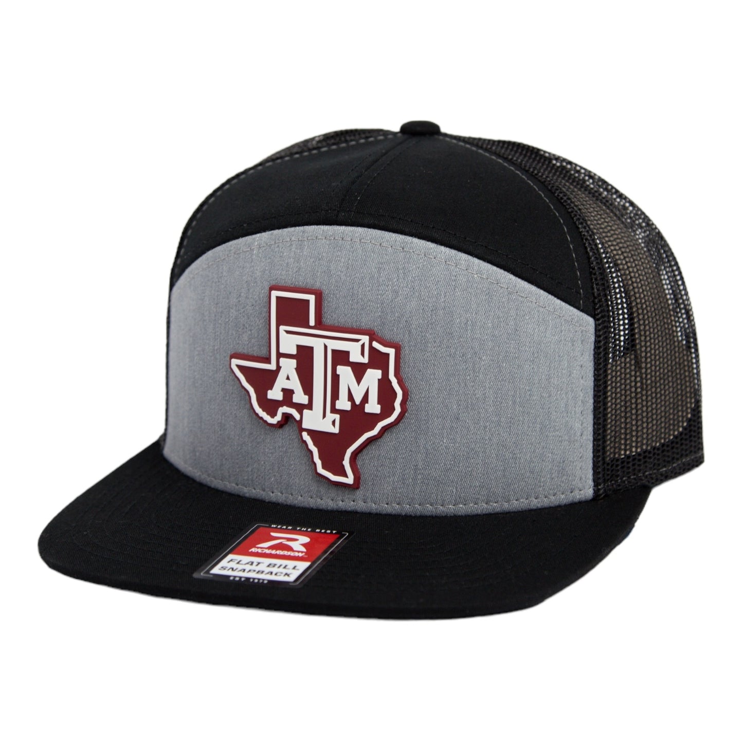 Texas A&M Aggies 2024 Men's College World Series 3D Snapback Seven-Panel Flat Bill Trucker Hat- Heather Grey/ Black